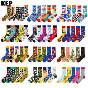 5 Pairs/lot Winter New Arrived Happy Socks 2019 Hot Sale Casual Hip Hop Fashion Design Funny Art Streetwear Crew Socks Gifts Bag