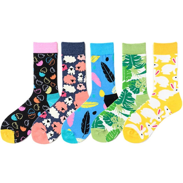 5 Pairs/lot Winter New Arrived Happy Socks 2019 Hot Sale Casual Hip Hop Fashion Design Funny Art Streetwear Crew Socks Gifts Bag