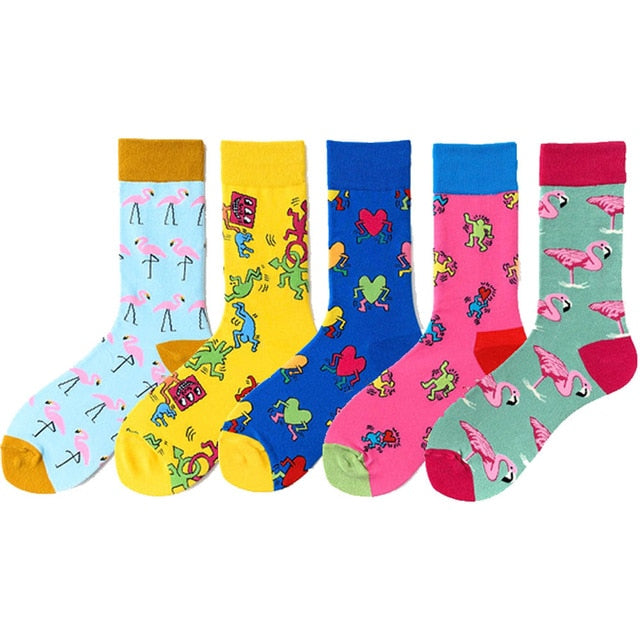 5 Pairs/lot Winter New Arrived Happy Socks 2019 Hot Sale Casual Hip Hop Fashion Design Funny Art Streetwear Crew Socks Gifts Bag