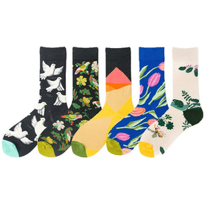 5 Pairs/lot Winter New Arrived Happy Socks 2019 Hot Sale Casual Hip Hop Fashion Design Funny Art Streetwear Crew Socks Gifts Bag