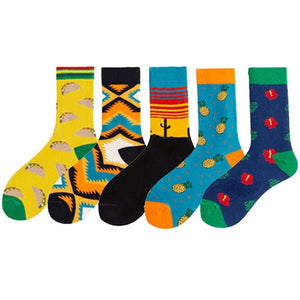 5 Pairs/lot Winter New Arrived Happy Socks 2019 Hot Sale Casual Hip Hop Fashion Design Funny Art Streetwear Crew Socks Gifts Bag