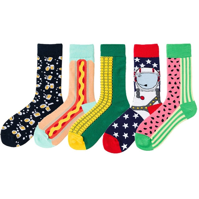 5 Pairs/lot Winter New Arrived Happy Socks 2019 Hot Sale Casual Hip Hop Fashion Design Funny Art Streetwear Crew Socks Gifts Bag