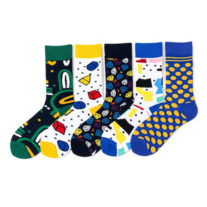 5 Pairs/lot Winter New Arrived Happy Socks 2019 Hot Sale Casual Hip Hop Fashion Design Funny Art Streetwear Crew Socks Gifts Bag