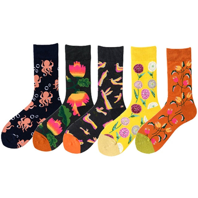 5 Pairs/lot Winter New Arrived Happy Socks 2019 Hot Sale Casual Hip Hop Fashion Design Funny Art Streetwear Crew Socks Gifts Bag