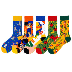 5 Pairs/lot Winter New Arrived Happy Socks 2019 Hot Sale Casual Hip Hop Fashion Design Funny Art Streetwear Crew Socks Gifts Bag