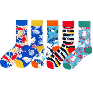 5 Pairs/lot Winter New Arrived Happy Socks 2019 Hot Sale Casual Hip Hop Fashion Design Funny Art Streetwear Crew Socks Gifts Bag