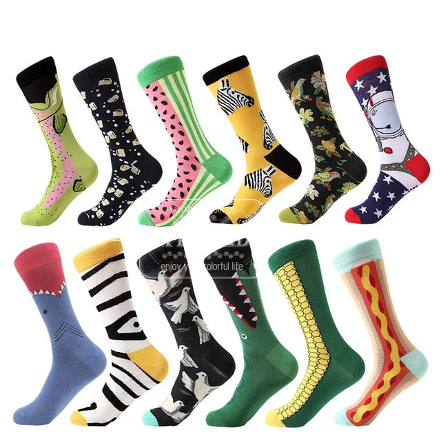 MYORED 12pairs/Lot multi-colored dog fish socks cute animal pattern argyle warm wedding gift crew socks business sock  NO BOX