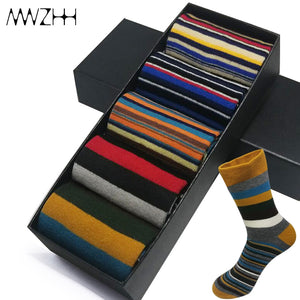 5 Pairs High Quality Casual Mens Cotton Socks Japan and South Korea New Fashion Harajuku Style Colorful Stripe Socks Happy Nobox