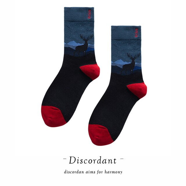 Couple Retro Popular Harajuku Pattern Compression Socks Style Ins Happy Novelty Abstract Gradient Stripes Bare Man Girl Socks