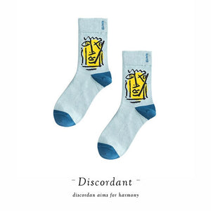 Couple Retro Popular Harajuku Pattern Compression Socks Style Ins Happy Novelty Abstract Gradient Stripes Bare Man Girl Socks