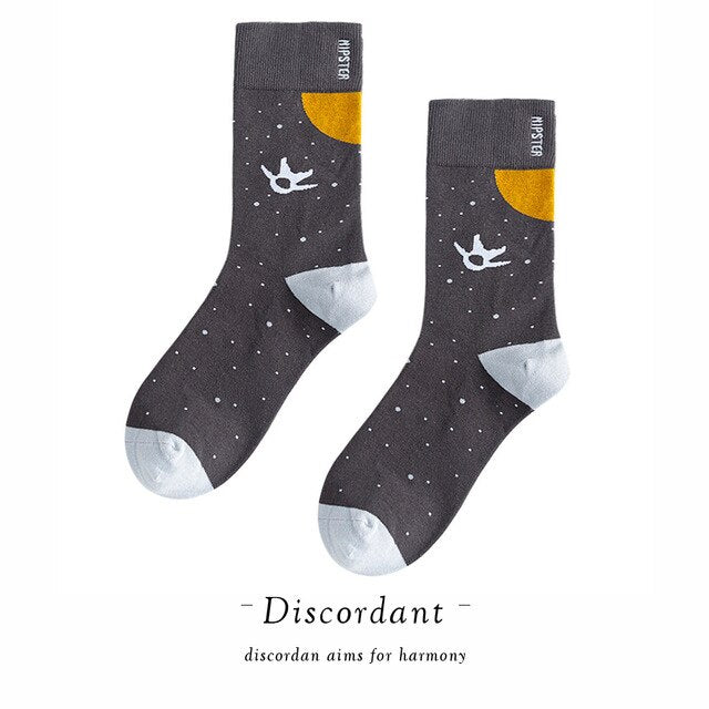 Couple Retro Popular Harajuku Pattern Compression Socks Style Ins Happy Novelty Abstract Gradient Stripes Bare Man Girl Socks