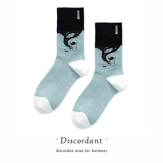 Couple Retro Popular Harajuku Pattern Compression Socks Style Ins Happy Novelty Abstract Gradient Stripes Bare Man Girl Socks