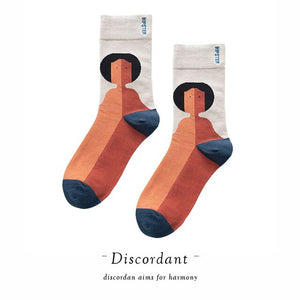 Couple Retro Popular Harajuku Pattern Compression Socks Style Ins Happy Novelty Abstract Gradient Stripes Bare Man Girl Socks