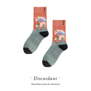 Couple Retro Popular Harajuku Pattern Compression Socks Style Ins Happy Novelty Abstract Gradient Stripes Bare Man Girl Socks