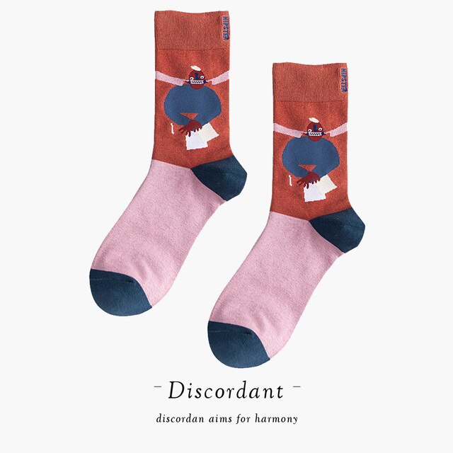 Couple Retro Popular Harajuku Pattern Compression Socks Style Ins Happy Novelty Abstract Gradient Stripes Bare Man Girl Socks