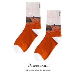 Couple Retro Popular Harajuku Pattern Compression Socks Style Ins Happy Novelty Abstract Gradient Stripes Bare Man Girl Socks