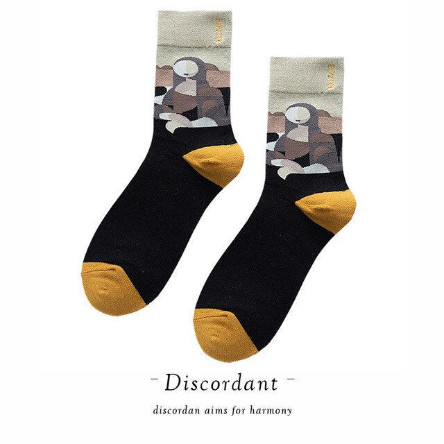 Couple Retro Popular Harajuku Pattern Compression Socks Style Ins Happy Novelty Abstract Gradient Stripes Bare Man Girl Socks