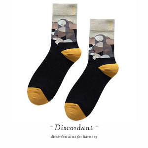 Couple Retro Popular Harajuku Pattern Compression Socks Style Ins Happy Novelty Abstract Gradient Stripes Bare Man Girl Socks