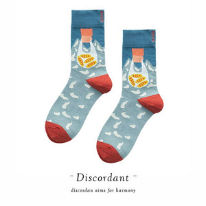 Couple Retro Popular Harajuku Pattern Compression Socks Style Ins Happy Novelty Abstract Gradient Stripes Bare Man Girl Socks