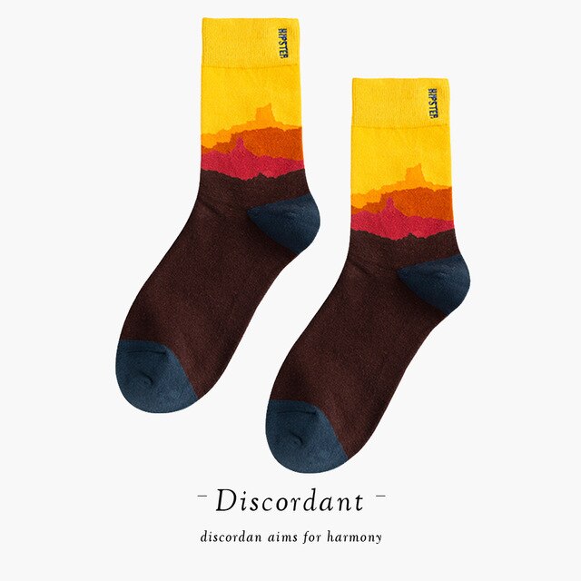 Couple Retro Popular Harajuku Pattern Compression Socks Style Ins Happy Novelty Abstract Gradient Stripes Bare Man Girl Socks