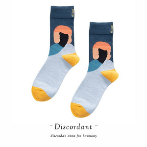 Couple Retro Popular Harajuku Pattern Compression Socks Style Ins Happy Novelty Abstract Gradient Stripes Bare Man Girl Socks