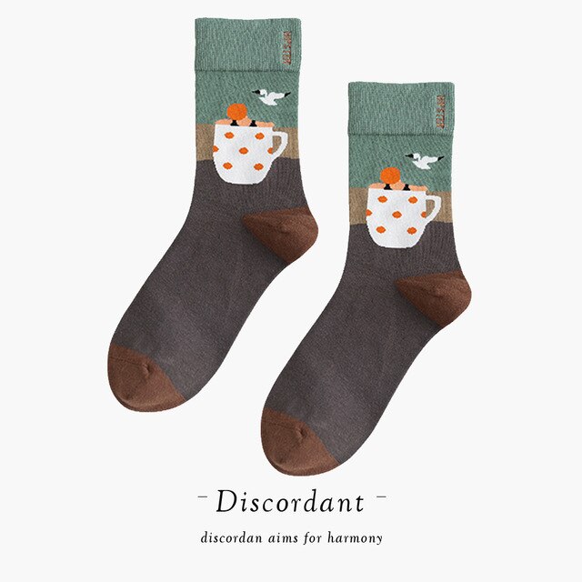 Couple Retro Popular Harajuku Pattern Compression Socks Style Ins Happy Novelty Abstract Gradient Stripes Bare Man Girl Socks