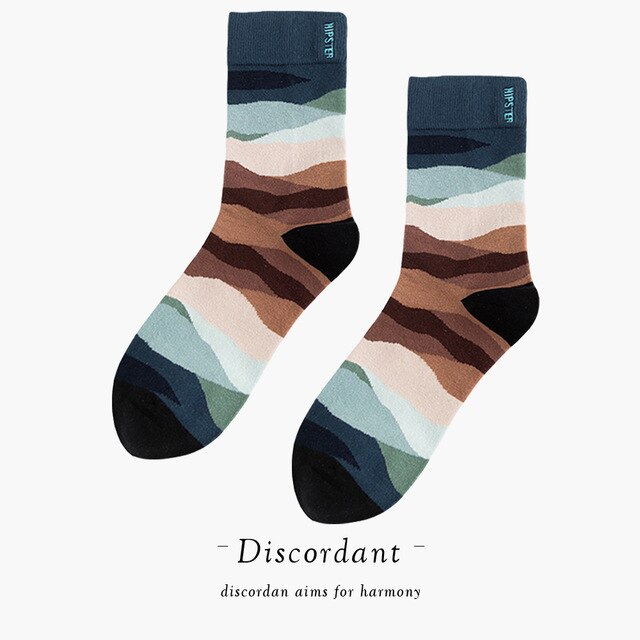 Couple Retro Popular Harajuku Pattern Compression Socks Style Ins Happy Novelty Abstract Gradient Stripes Bare Man Girl Socks