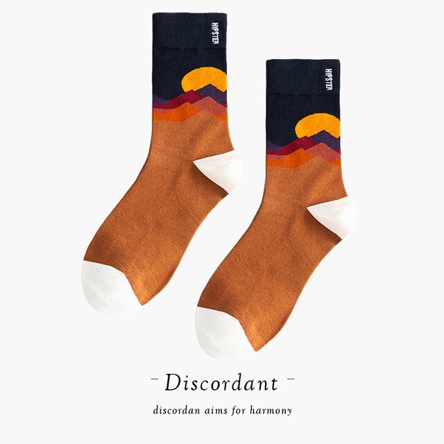 Couple Retro Popular Harajuku Pattern Compression Socks Style Ins Happy Novelty Abstract Gradient Stripes Bare Man Girl Socks