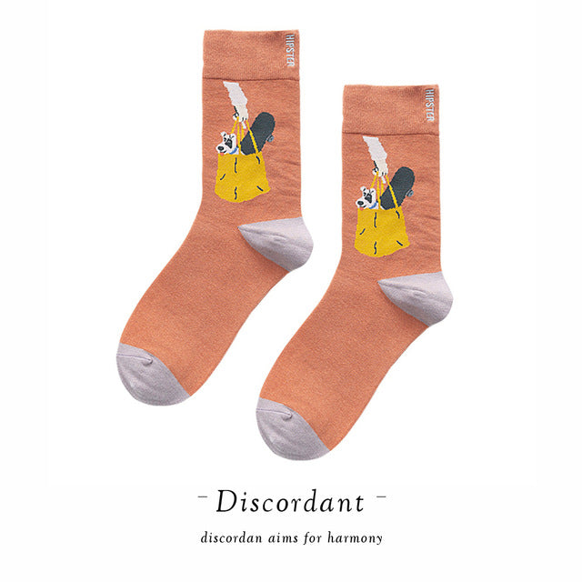 Couple Retro Popular Harajuku Pattern Compression Socks Style Ins Happy Novelty Abstract Gradient Stripes Bare Man Girl Socks