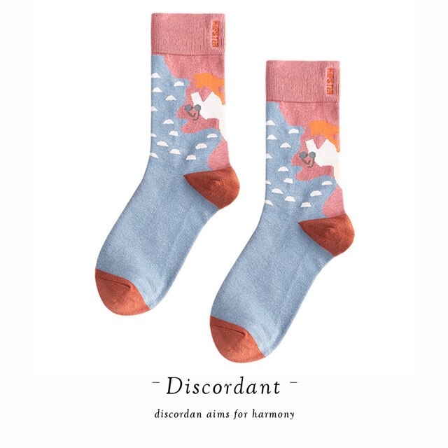 Couple Retro Popular Harajuku Pattern Compression Socks Style Ins Happy Novelty Abstract Gradient Stripes Bare Man Girl Socks