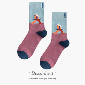 Couple Retro Popular Harajuku Pattern Compression Socks Style Ins Happy Novelty Abstract Gradient Stripes Bare Man Girl Socks