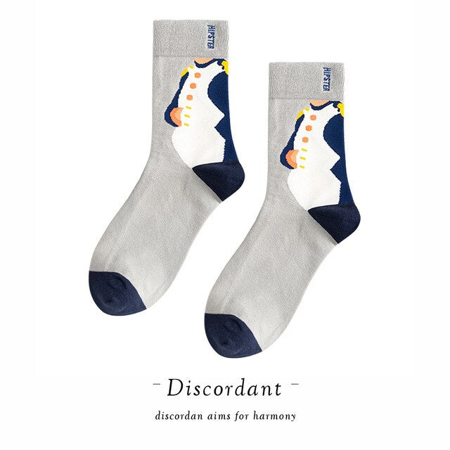 Couple Retro Popular Harajuku Pattern Compression Socks Style Ins Happy Novelty Abstract Gradient Stripes Bare Man Girl Socks