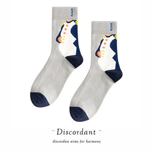 Couple Retro Popular Harajuku Pattern Compression Socks Style Ins Happy Novelty Abstract Gradient Stripes Bare Man Girl Socks