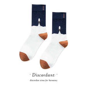 Couple Retro Popular Harajuku Pattern Compression Socks Style Ins Happy Novelty Abstract Gradient Stripes Bare Man Girl Socks