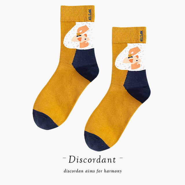 Couple Retro Popular Harajuku Pattern Compression Socks Style Ins Happy Novelty Abstract Gradient Stripes Bare Man Girl Socks