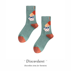 Couple Retro Popular Harajuku Pattern Compression Socks Style Ins Happy Novelty Abstract Gradient Stripes Bare Man Girl Socks