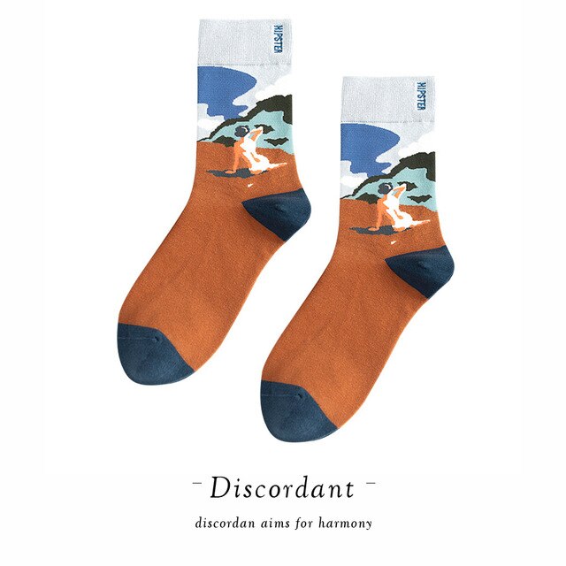 Couple Retro Popular Harajuku Pattern Compression Socks Style Ins Happy Novelty Abstract Gradient Stripes Bare Man Girl Socks