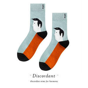 Couple Retro Popular Harajuku Pattern Compression Socks Style Ins Happy Novelty Abstract Gradient Stripes Bare Man Girl Socks