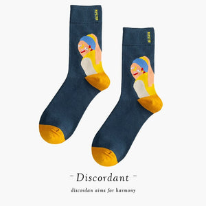 Couple Retro Popular Harajuku Pattern Compression Socks Style Ins Happy Novelty Abstract Gradient Stripes Bare Man Girl Socks