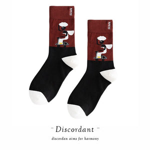 Couple Retro Popular Harajuku Pattern Compression Socks Style Ins Happy Novelty Abstract Gradient Stripes Bare Man Girl Socks