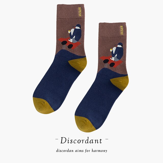 Couple Retro Popular Harajuku Pattern Compression Socks Style Ins Happy Novelty Abstract Gradient Stripes Bare Man Girl Socks