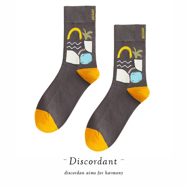 Couple Retro Popular Harajuku Pattern Compression Socks Style Ins Happy Novelty Abstract Gradient Stripes Bare Man Girl Socks