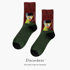 Couple Retro Popular Harajuku Pattern Compression Socks Style Ins Happy Novelty Abstract Gradient Stripes Bare Man Girl Socks