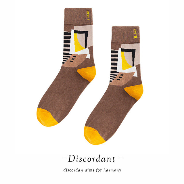 Couple Retro Popular Harajuku Pattern Compression Socks Style Ins Happy Novelty Abstract Gradient Stripes Bare Man Girl Socks