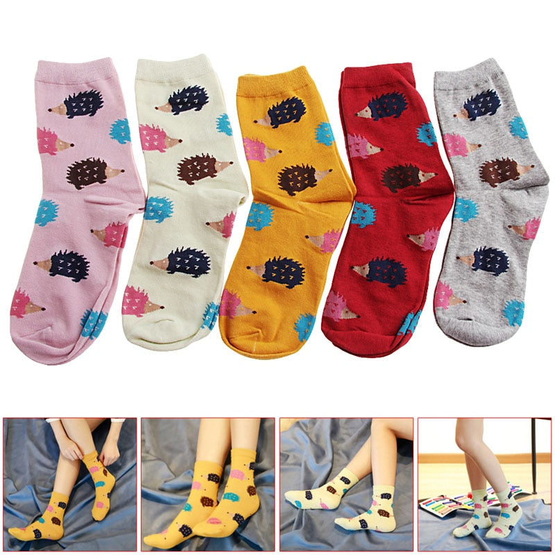 1 Pair Women Winter Warm Soft Cotton Blend 5colors Hedgehog Animal Cartoon Casual Socks