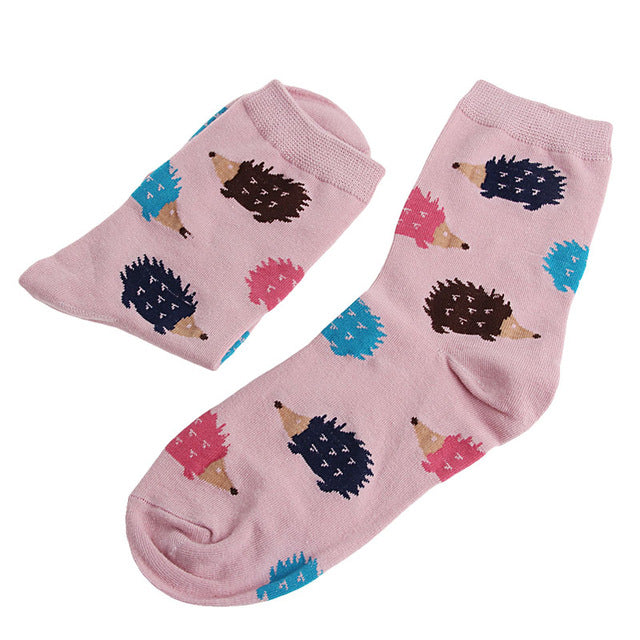 1 Pair Women Winter Warm Soft Cotton Blend 5colors Hedgehog Animal Cartoon Casual Socks