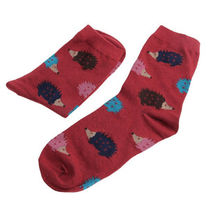 1 Pair Women Winter Warm Soft Cotton Blend 5colors Hedgehog Animal Cartoon Casual Socks